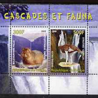 Congo 2008 Waterfalls & Animals (Hippo & Ostrich) perf sheetlet containing 2 values unmounted mint