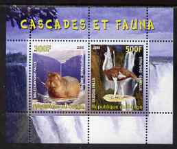 Congo 2008 Waterfalls & Animals (Hippo & Ostrich) perf sheetlet containing 2 values unmounted mint