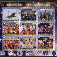 Congo 2008 Shuttle & Mir Space Station perf sheetlet containing 9 values cto used
