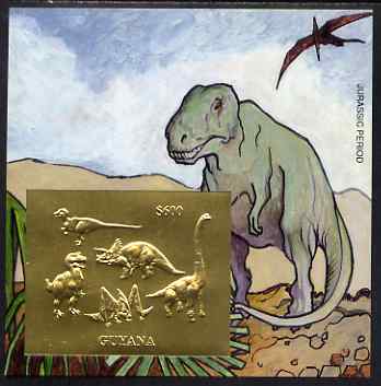 Guyana 1994 Prehistoric Animals #1 - $600 m/sheet with design embossed in gold foil on thin card unmounted mint