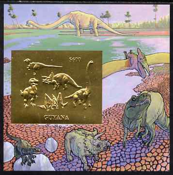 Guyana 1994 Prehistoric Animals #2 - $600 m/sheet with design embossed in gold foil on thin card unmounted mint