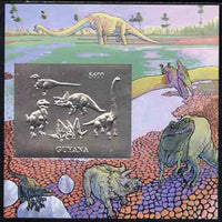 Guyana 1994 Prehistoric Animals #2 - $600 m/sheet with design embossed in silver foil on thin card unmounted mint