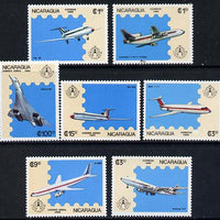 Nicaragua 1986 'Stockholmia 86' Stamp Exhibition set of 7 Aircraft unmounted mint, SG 2783-89*