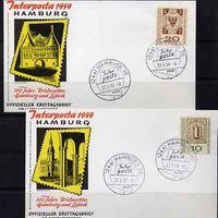 Postmark - West Germany 1959 illustrated set of 2 covers for Hamburg Interposta Centenary Stamp Exhibition each with special cancellation
