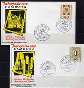 Postmark - West Germany 1959 illustrated set of 2 covers for Hamburg Interposta Centenary Stamp Exhibition each with special cancellation
