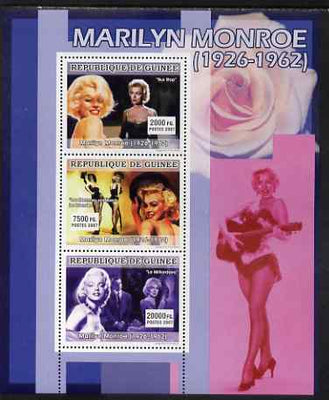 Guinea - Conakry 2007 Marilyn Monroe perf sheetlet containing 3 values, unmounted mint Yv 3038-40