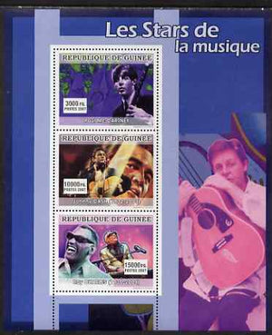 Guinea - Conakry 2007 Male Music Stars perf sheetlet containing 3 values Paul McCartney, Johnny Cash, Ray Charles) unmounted mint