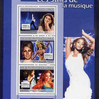 Guinea - Conakry 2007 Female Music Stars perf sheetlet containing 3 values (Celine Dion, Jennifer Lopez, Beyonce Knowles) unmounted mint