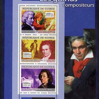 Guinea - Conakry 2007 Famous Composers perf sheetlet containing 3 values (Mozart, Beethoven, Chopin) unmounted mint