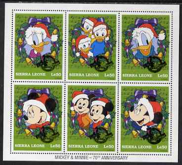 Sierra Leone 1997 Disney - 70th Anniversary of Mickey & Minnie Mouse perf sheetlet containing 6 values unmounted mint (as SG 2813-18)