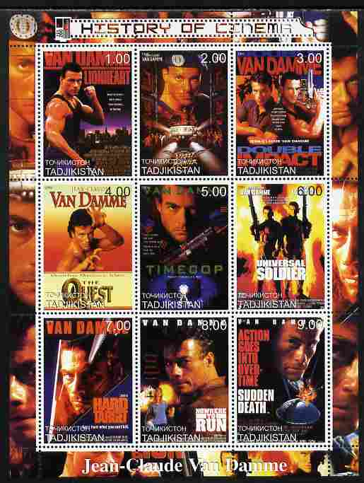 Tadjikistan 2000 History of the Cinema - Jean-Claude Van Damme perf sheetlet containing 9 values unmounted mint