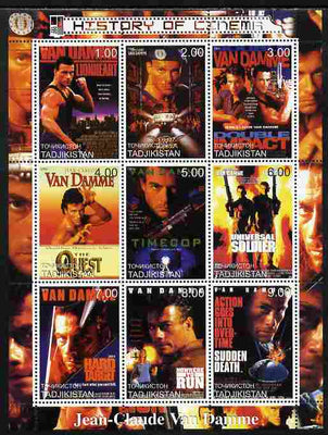 Tadjikistan 2000 History of the Cinema - Jean-Claude Van Damme perf sheetlet containing 9 values unmounted mint