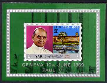 Yemen - Republic 1969 International Labour Organisation 6b perf m/sheet (Pope Paul VI) unmounted mint Mi Bl 100