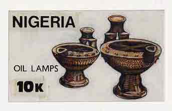 Nigeria 1990 Pottery - original hand-painted artwork for 10k value (Oil Lamps) by unknown artist on card 9" x 5" endorsed A2 on back