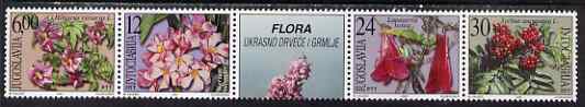 Yugoslavia 2001 Flora se-tenant strip of 4 plus label, unmounted mint SG 3297-3300