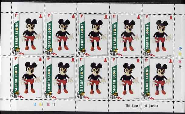 Sierra Leone 1995 Christmas - Disney Toys 5L Mickey Mouse Doll perf sheetlet containing 10 values unmounted mint, as SG 2391