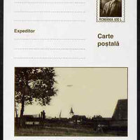 Rumania 1999 600L postal card featuring Albert Ziegler showing an airplane over Chuch, unused and fine