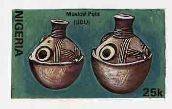 Nigeria 1990 Pottery - original hand-painted artwork for 25k value (Musical Pots) by unknown artist on card 9" x 5" endorsed C4 on back