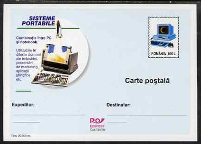 Rumania 1999 600L postal card advertising Portable Computers, unused and fine