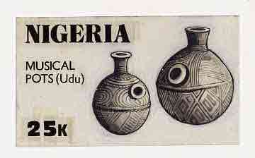 Nigeria 1990 Pottery - original hand-painted artwork for 25k value (Musical Pots) by unknown artist on card 9