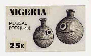 Nigeria 1990 Pottery - original hand-painted artwork for 25k value (Musical Pots) by unknown artist on card 9" x 5" endorsed C2 on back