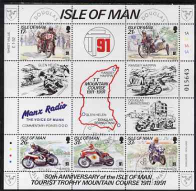 Isle of Man 1991 80th Anniversary of TT Mountain Course perf m/sheet cds used SG MS 483