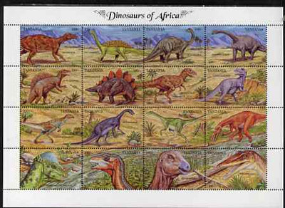 Tanzania 1992 Dinosaurs of Africa perf sheetlet containing 16 values unmounted mint, SG 1370-85