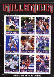 Rwanda 1999 Millennium - Sport Stars of the 20th Century perf sheetlet containing 9 values unmounted mint
