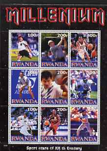 Rwanda 1999 Millennium - Sport Stars of the 20th Century perf sheetlet containing 9 values unmounted mint