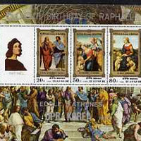 North Korea 1983 500th Birth Anniversary of Raphael perf sheetlet containing 20ch, 50ch, 80ch & label unmounted mint, SG N2287a