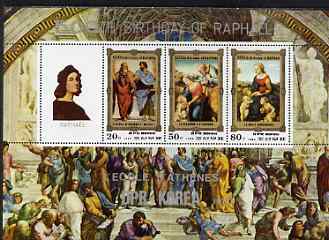 North Korea 1983 500th Birth Anniversary of Raphael perf sheetlet containing 20ch, 50ch, 80ch & label unmounted mint, SG N2287a