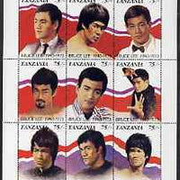 Tanzania 1992 Entertainers - Bruce Lee perf sheetlet containing 9 x 75s values unmounted mint, SG 1099a