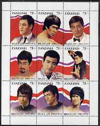 Tanzania 1992 Entertainers - Bruce Lee perf sheetlet containing 9 x 75s values unmounted mint, SG 1099a