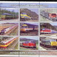 Madagascar 1999 Railways (Modern) perf sheetlet containing set of 9 values unmounted mint