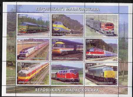 Madagascar 1999 Railways (Modern) perf sheetlet containing set of 9 values unmounted mint