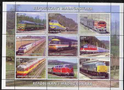 Madagascar 1999 Railways (Modern) perf sheetlet containing set of 9 values unmounted mint