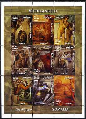 Somalia 2001 Michelangelo perf sheetlet containing 9 values unmounted mint