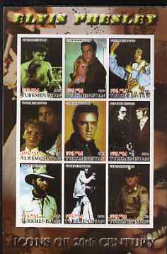Turkmenistan 2001 Icons of the 20th Century - Elvis Presley imperf sheetlet containing set of 9 values unmounted mint. Note this item is privately produced and is offered purely on its thematic appeal
