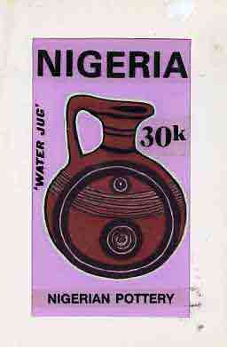 Nigeria 1990 Pottery - original hand-painted artwork for 30k value (Water Jug) by unknown artist on board 5" x 9" endorsed D1 on back