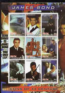 Turkmenistan 2001 Icons of the 20th Century - James Bond imperf sheetlet containing set of 9 values unmounted mint