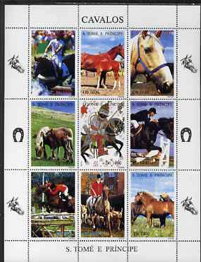 St Thomas & Prince Islands 1995 Horses perf sheetlet containing 9 values unmounted mint. Note this item is privately produced and is offered purely on its thematic appeal