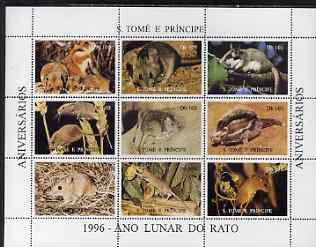 St Thomas & Prince Islands 1996 Chinese New Year - Year of the Rat perf sheetlet containing 9 values unmounted mint. Note this item is privately produced and is offered purely on its thematic appeal
