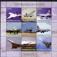 Congo 2004 Concorde perf sheetlet containing set of 9 values unmounted mint. Note this item is privately produced and is offered purely on its thematic appeal