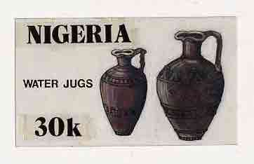 Nigeria 1990 Pottery - original hand-painted artwork for 30k value (Water Jug) by unknown artist on card 9" x 5" endorsed D2 on back