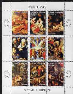 St Thomas & Prince Islands 1995 Paintings perf sheetlet containing 9 values unmounted mint (Rubens & Durer)