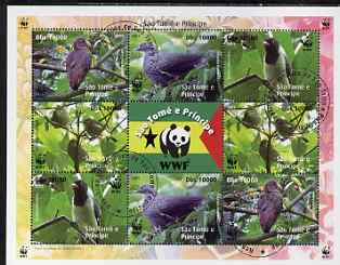 St Thomas & Prince Islands 2005 WWF - Local Bird Species perf sheetlet containing 2 sets of 4 plus label fine cto used