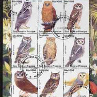 St Thomas & Prince Islands 2004 Owls perf sheetlet containing set of 9 values fine cto used