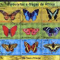 St Thomas & Prince Islands 2004 Butterflies perf sheetlet containing set of 9 values fine cto used