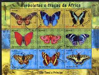 St Thomas & Prince Islands 2004 Butterflies perf sheetlet containing set of 9 values fine cto used