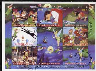 Benin 2008 Beijing Olympics - Disney's Snow White, Peter Pan etc perf sheetlet containing 8 values plus label fine cto used